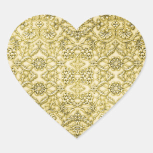 Vintage Embossed Metallic Gold Foil Floral Design Heart Sticker