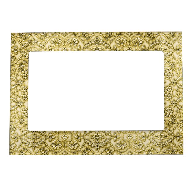 Vintage Embossed Metallic Gold Foil Floral Design Magnetic Frame (Front)