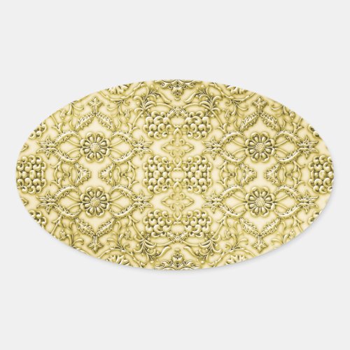 Vintage Embossed Metallic Gold Foil Floral Design Oval Sticker