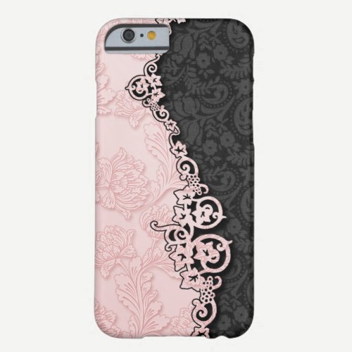 Vintage Embossed Pink and Black Damask Barely There iPhone 6 Case