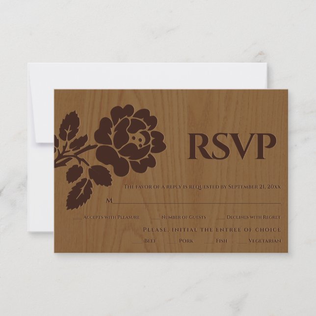 Vintage embossed rose rustic wedding RSVP card (Front)