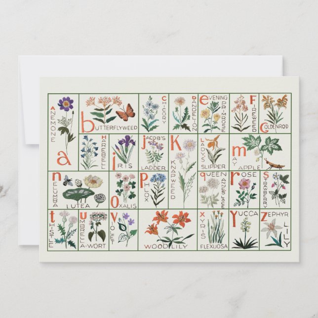 Vintage embroidery alphabet sampler | Wildflowers Thank You Card (Front)