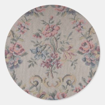 Vintage Embroidery Needlepoint Rose Tapestry Classic Round Sticker by Traditions at Zazzle