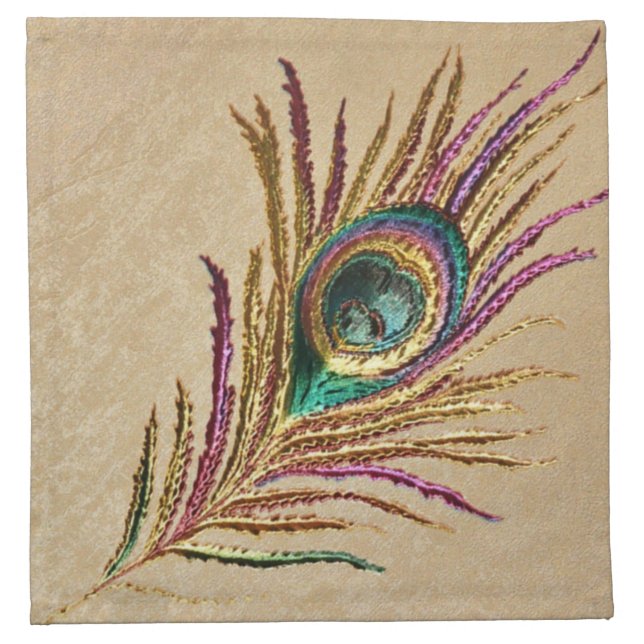 Vintage Embroidery Peacock Feather Napkin (Front)