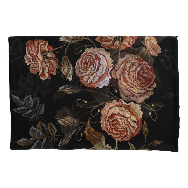 Vintage embroidery: roses on black. pillow case (Front)