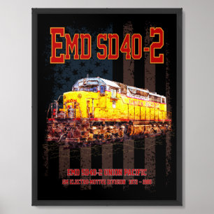 Vintage EMD SD40-2 Diesel Locomotive American flag Framed Art