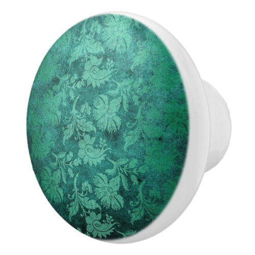 Vintage Emeral Green Paisley Print Ceramic Knob