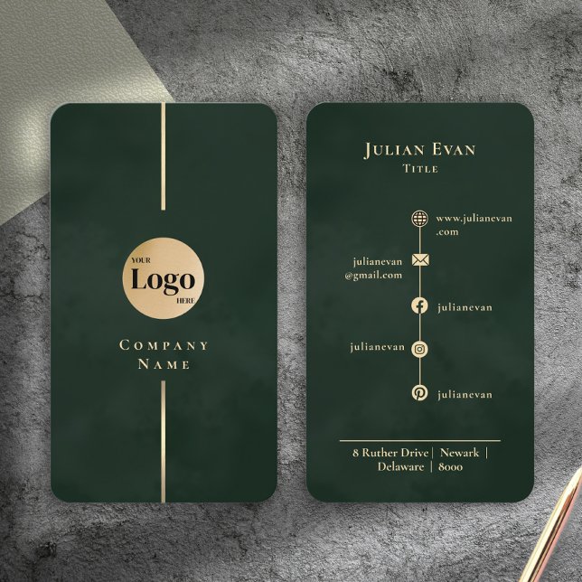 Vintage Emerald Dark Green Gold Luxe Company Logo Business Card (Vintage Emerald Dark Green Gold Luxe Company Logo Business Card)