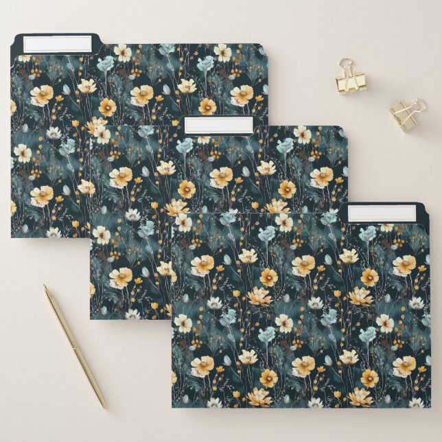 Vintage Emerald Floral File Folders (Set)