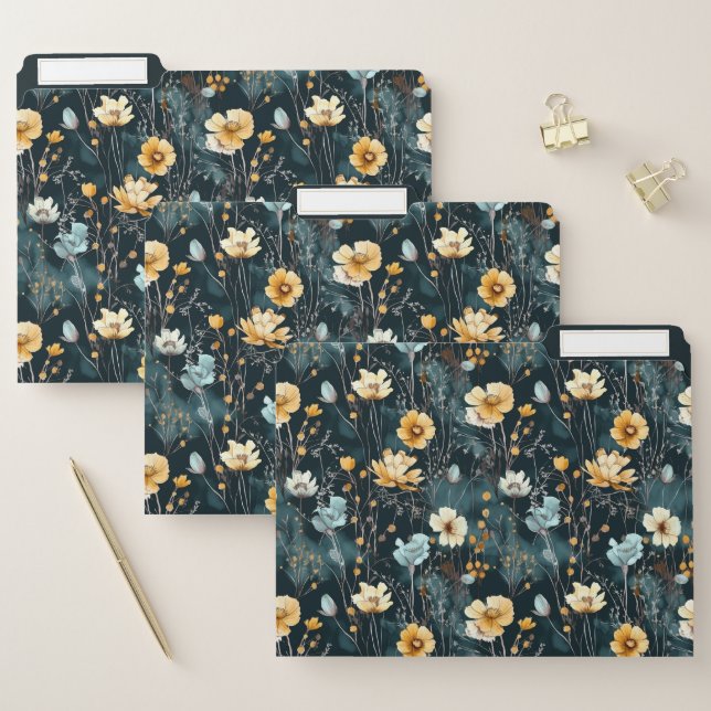 Vintage Emerald Floral File Folders (Set)