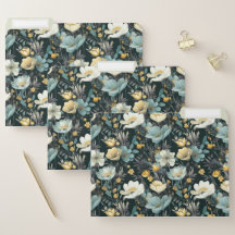 Vintage Emerald Floral File Folders