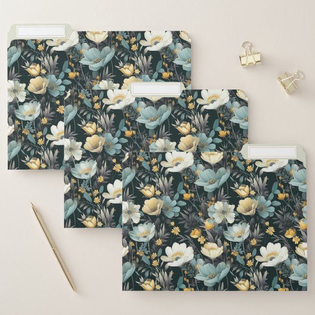 Vintage Emerald Floral File Folders (Set)