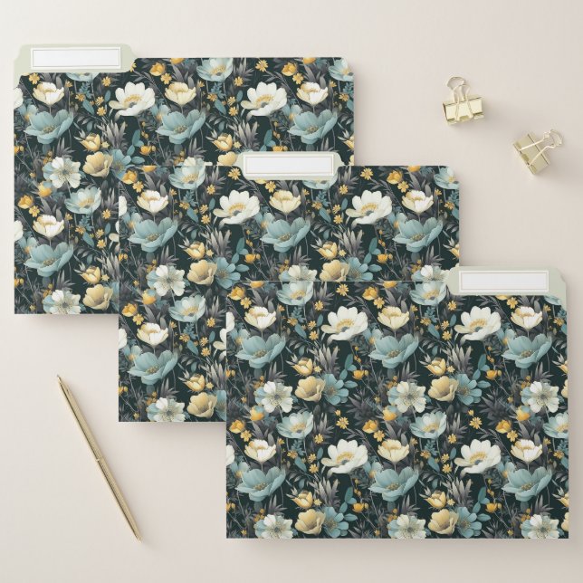 Vintage Emerald Floral File Folders (Set)