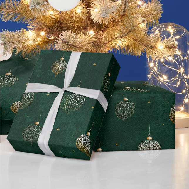 Vintage Emerald Gold Christmas Pattern  Wrapping Paper (Holidays)