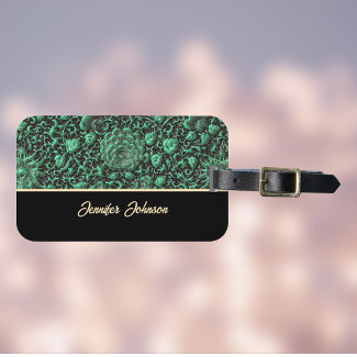 Vintage Emerald Green Floral Rose with Gold Script
