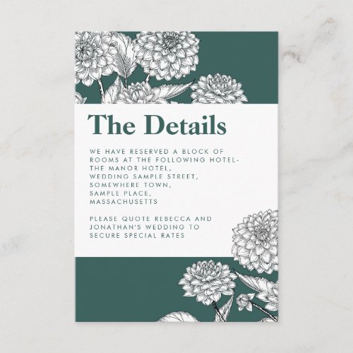 Vintage Emerald Green Floral Wedding Details Card