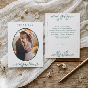 Vintage Emerald Green French Floral Wedding Photo Thank You Card