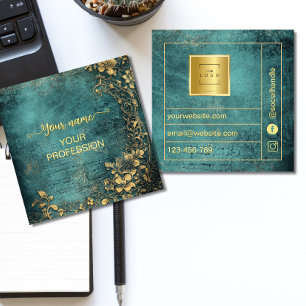 Vintage Emerald Green Gold and Black  Square Business Card