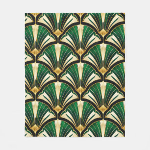 Vintage Emerald Green Gold Art Deco Geometric Fleece Blanket