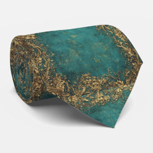 Vintage Emerald Green Gold Black Neck Tie