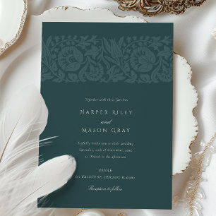 Vintage Emerald Green Teal Floral Wedding Invitation