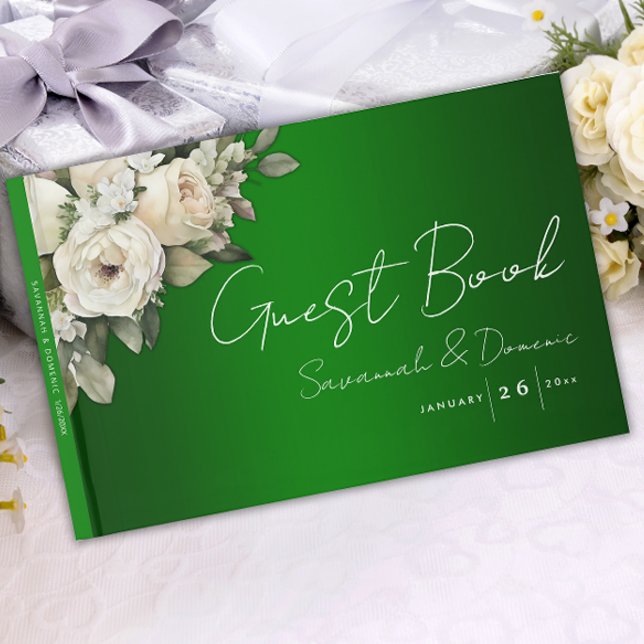 Vintage Emerald Green Wedding and Roses Guest Book (Creator Uploaded)