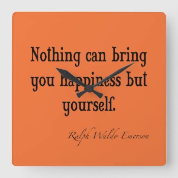 Vintage Emerson Happiness Quote Nectarine Orange Square Wall Clock by Coolvintagequotes at Zazzle