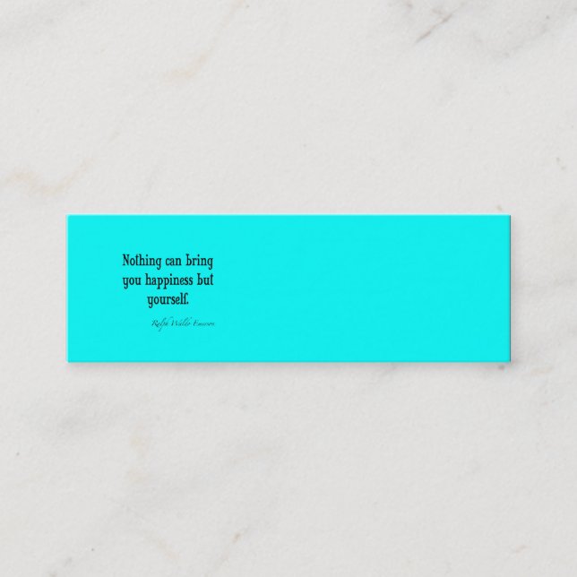 Vintage Emerson Happiness Quote Neon Blue Teal Mini Business Card (Front)