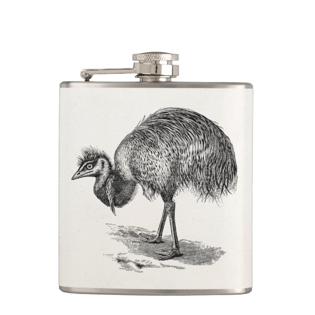 Vintage Emu Australian Bird Illustration Template Hip Flask (Front)