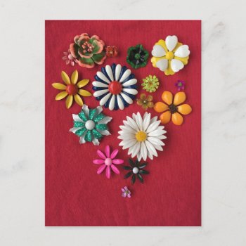 Vintage Enamel Flower Pin Heart Postcard 2021 by logodiane at Zazzle