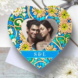 Vintage Enamel Look Heart Photo - custom initials Paperweight