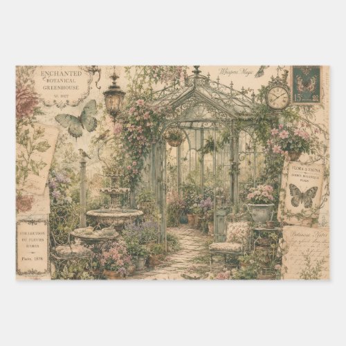 VINTAGE ENCHANTED BOTANICAL GREENHOUSE  WRAPPING PAPER SHEETS