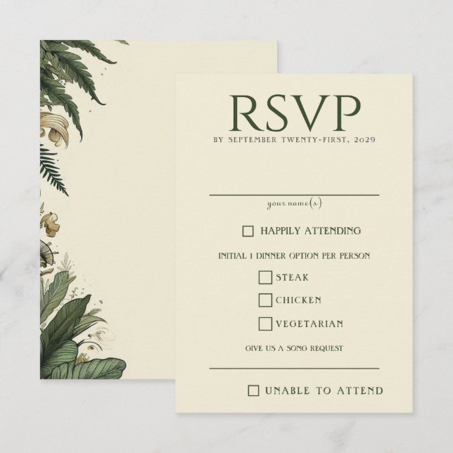 Vintage Enchanted Forest Food Choices RSVP Card (Front/Back)