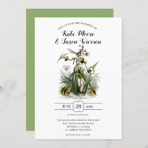 Vintage Enchanted Garden Fairy Green Wedding Invitation