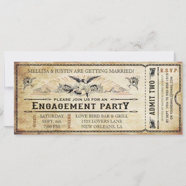 Vintage Engagement Party Ticket Invitation (Front)