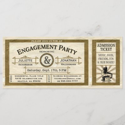 Vintage Engagement Party Ticket Invitations