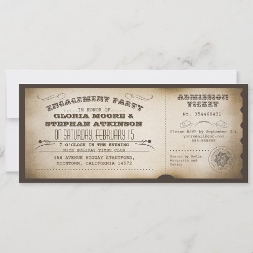 vintage engagement party ticket typography design invitation