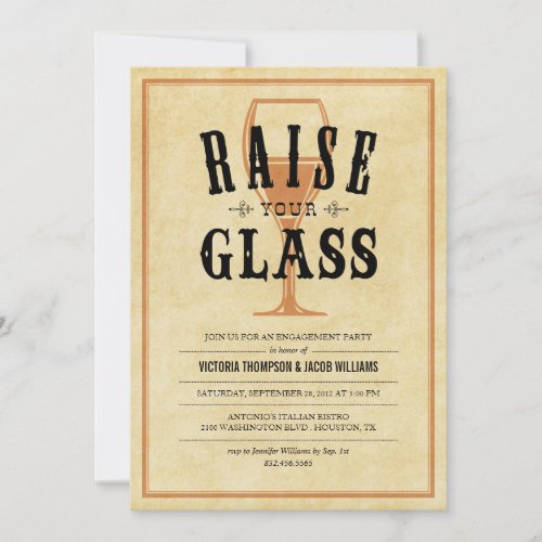 Vintage Engagement Party Toast Invitations - Raise your glass vintage wedding engagement party invitations.