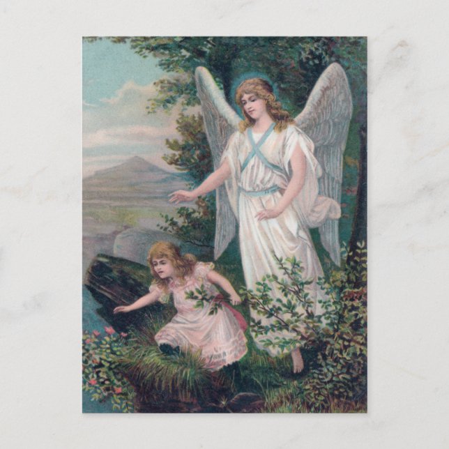 Vintage Engel mit Mädchen am Abgrund Postcard (Front)