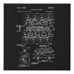 Vintage Engine Block Blueprint Diagram – Men's Car Faux Canvas Print