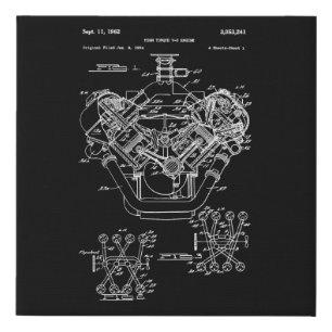 Vintage Engine Block Blueprint Diagram – Men's Car Faux Canvas Print
