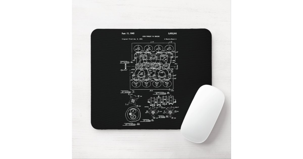 Vintage Engine Block Blueprint Diagram – Men's Car Mouse Pad | Zazzle