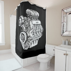 Vintage Engine Block – Men's Car & Mechanic Garage Shower Curtain