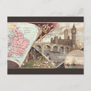 Vintage England Map Postcard
