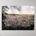 Bath City, England, vintage panorama print