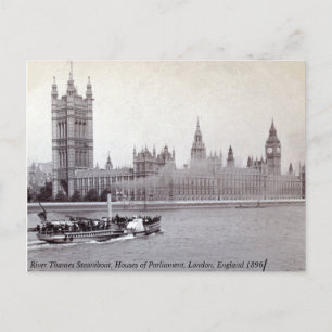 Vintage England, River Thames London Steamboat Postcard