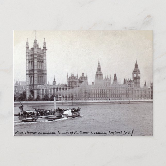 Vintage England, River Thames London Steamboat Postcard (Front)