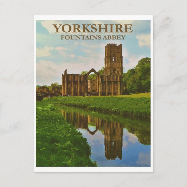 Vintage England Yorkshire Fountains Abbey Travel Postcard (Front)