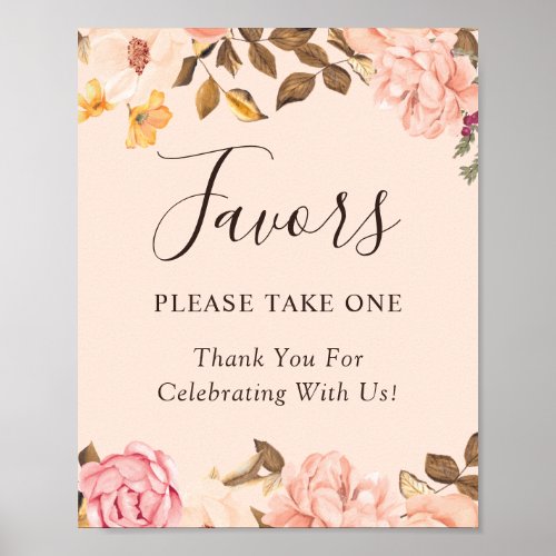 Vintage English Blush Floral Wedding Favors Sign
