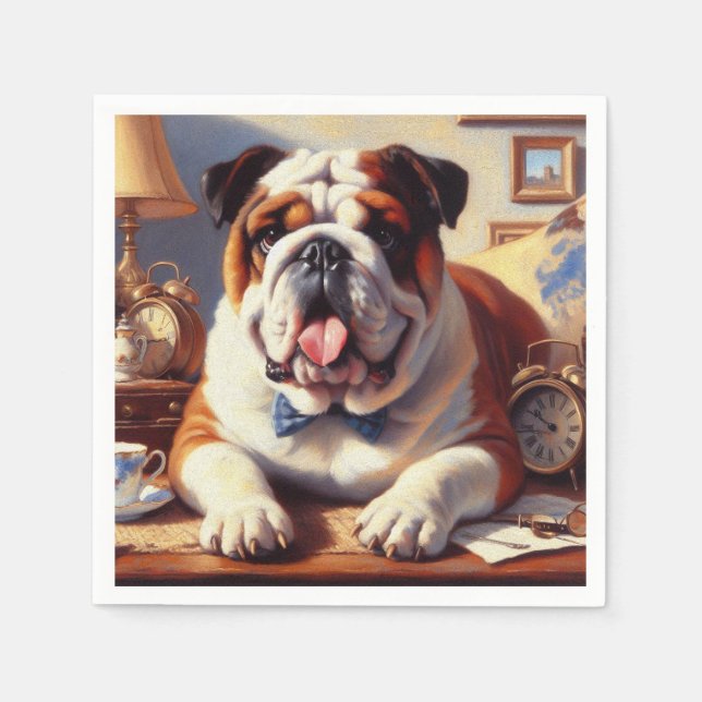 Vintage English Bulldog Illustration Napkins (Front)